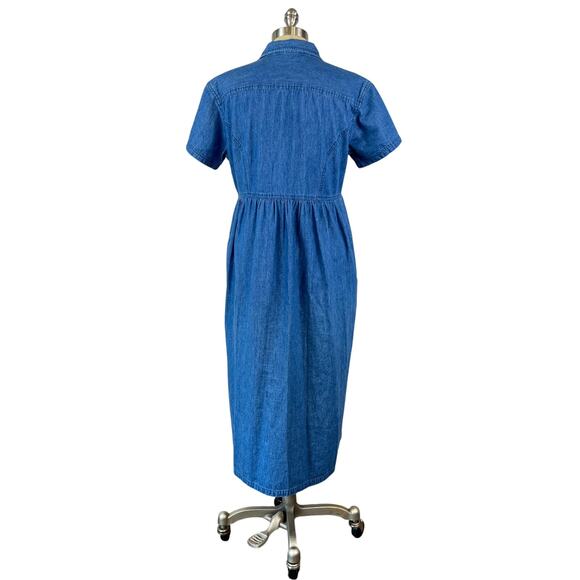 Vintage L.L. Bean Women's Blue Jean Denim Button Down Midi Dress (Sz M) - Picture 3 of 10